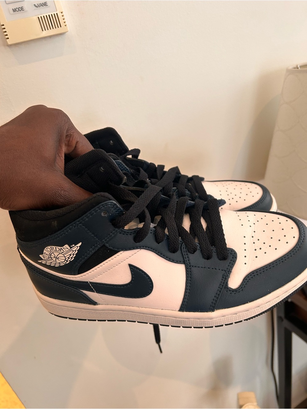 Jordan Air 1 Mid Men’s Sneakers — White & Dark Navy - Picture 2 of 4